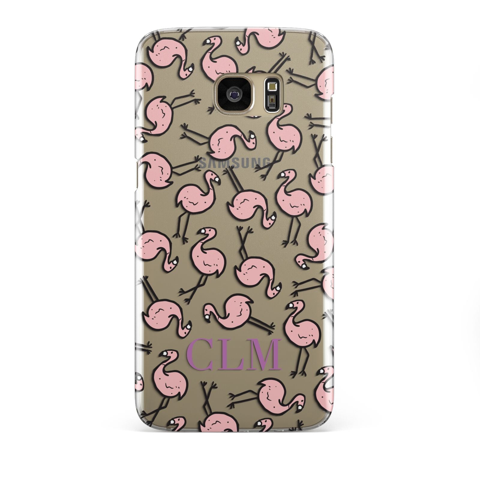Personalised Flamingo Initials Clear Samsung Galaxy S7 Edge Case