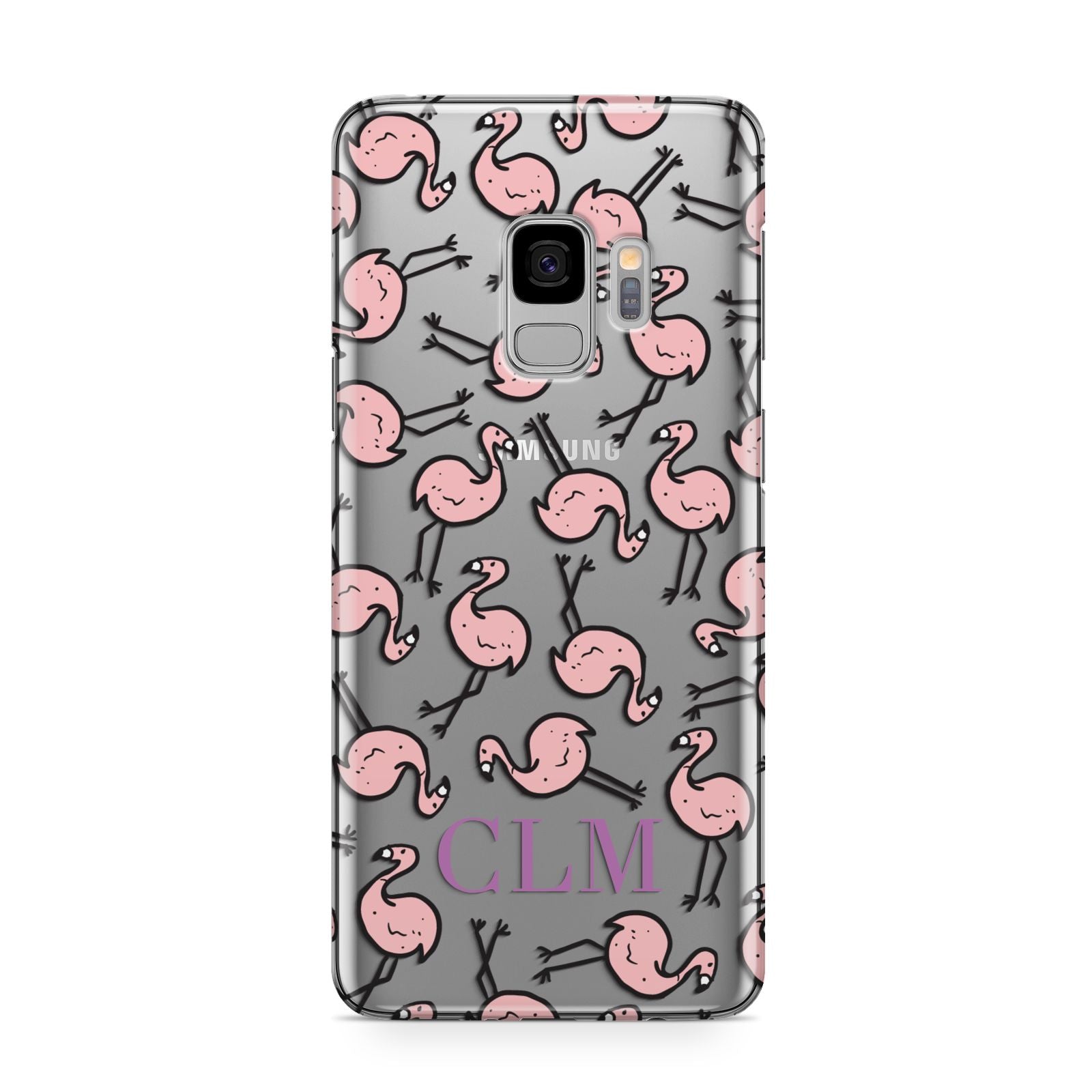 Personalised Flamingo Initials Clear Samsung Galaxy S9 Case