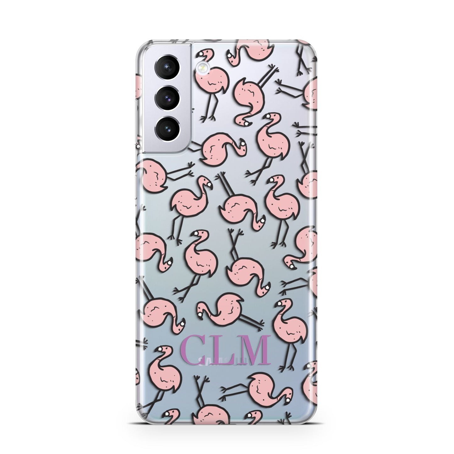 Personalised Flamingo Initials Clear Samsung S21 Plus Phone Case