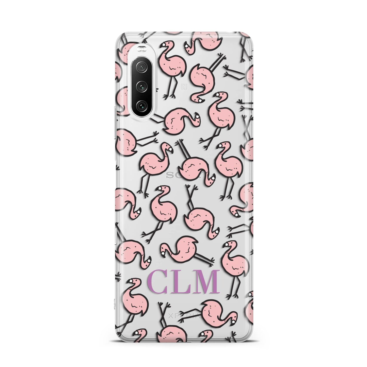 Personalised Flamingo Initials Clear Sony Xperia 10 III Case