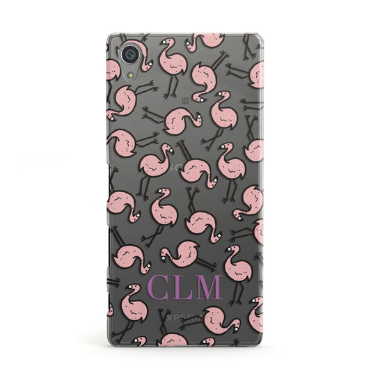 Personalised Flamingo Initials Clear Sony Xperia Case