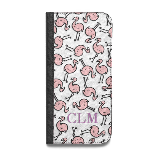 Personalised Flamingo Initials Clear Vegan Leather Flip iPhone Case