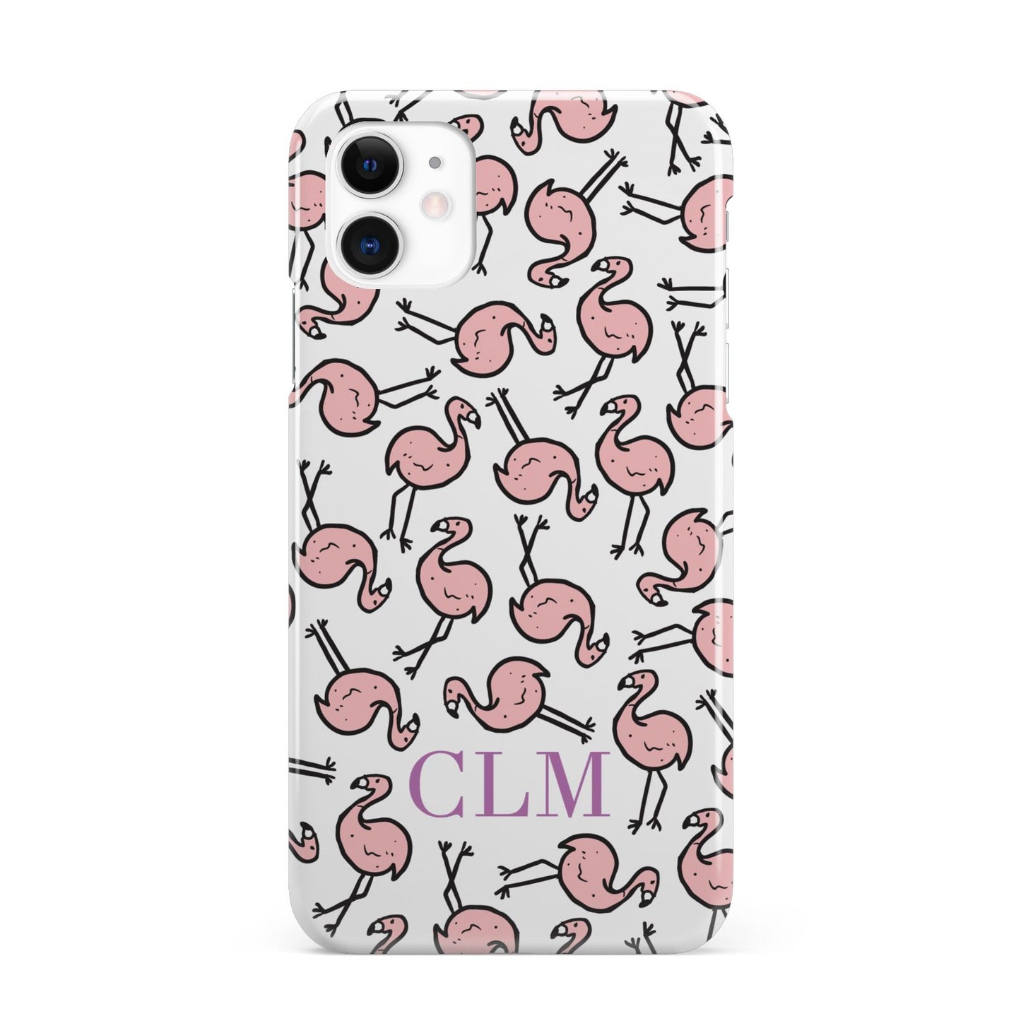 Personalised Flamingo Initials Clear iPhone 11 3D Snap Case