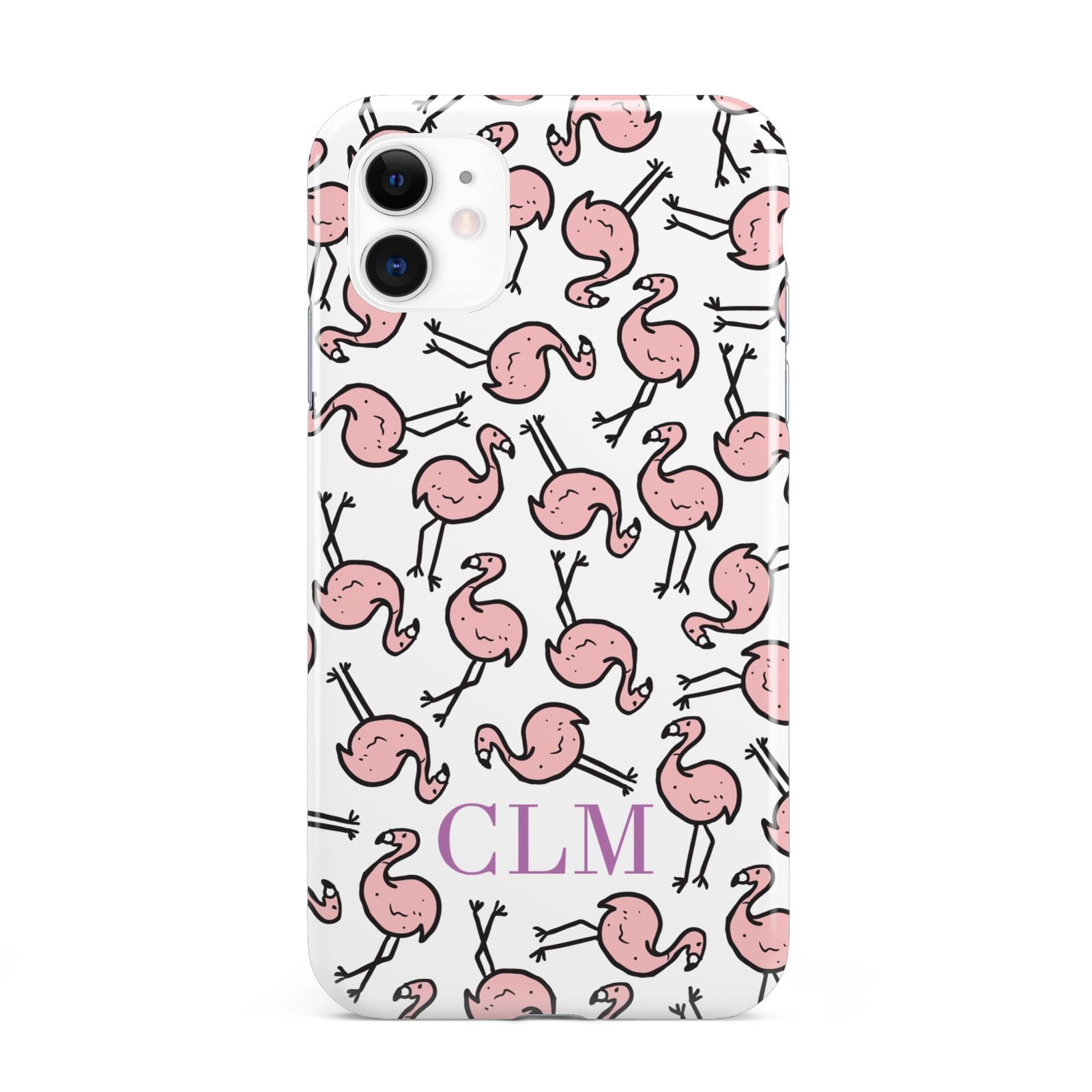 Personalised Flamingo Initials Clear iPhone 11 3D Tough Case