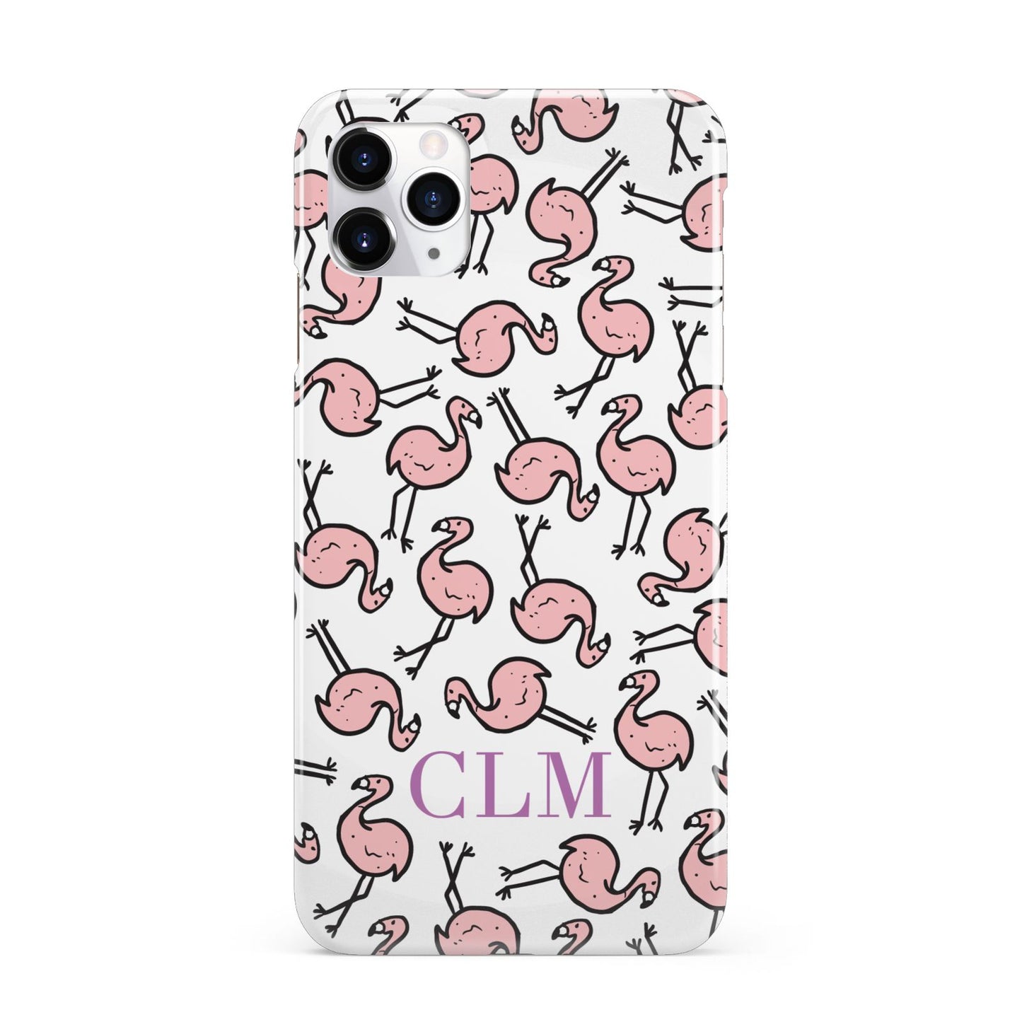 Personalised Flamingo Initials Clear iPhone 11 Pro Max 3D Snap Case