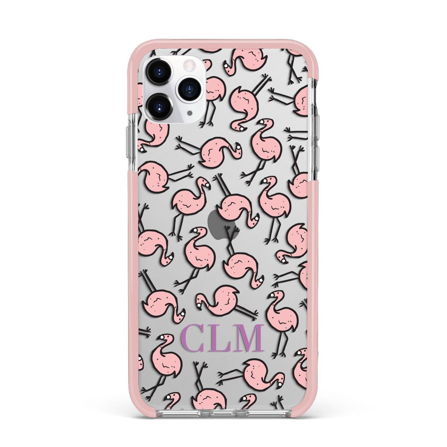 Personalised Flamingo Initials Clear iPhone 11 Pro Max Impact Pink Edge Case