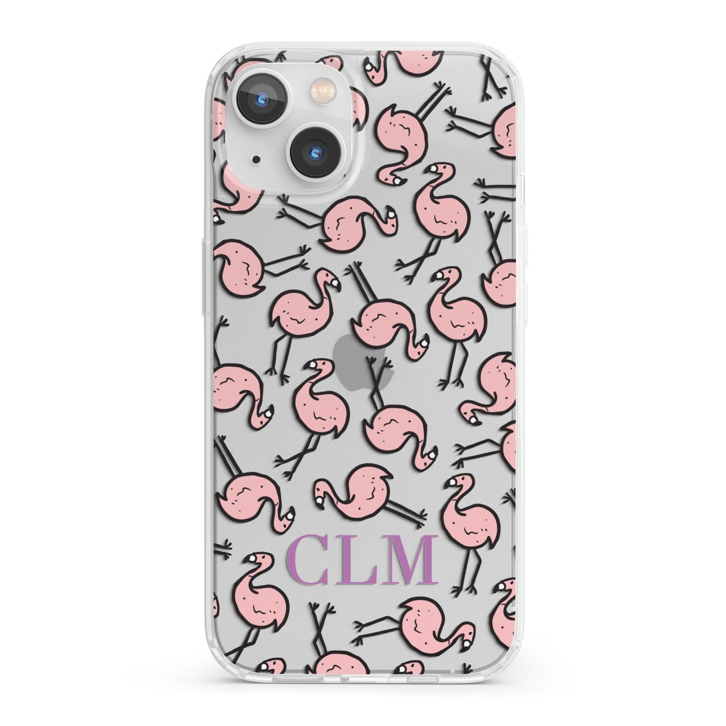 Personalised Flamingo Initials Clear iPhone 13 Clear Bumper Case