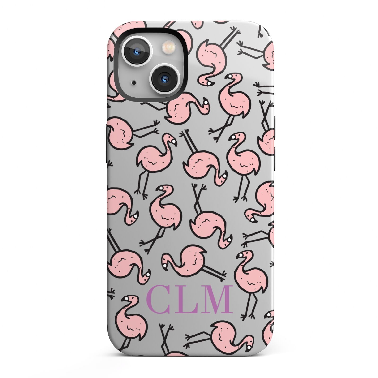 Personalised Flamingo Initials Clear iPhone 13 Full Wrap 3D Tough Case