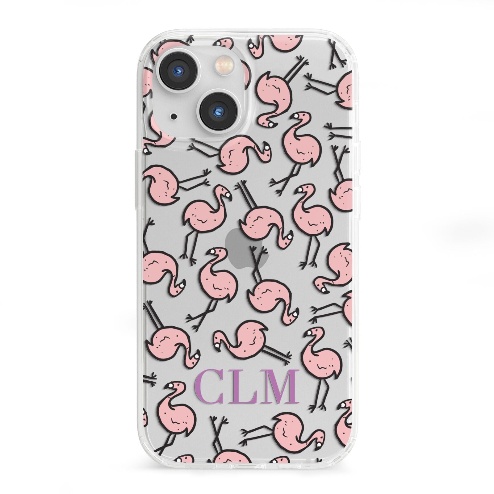 Personalised Flamingo Initials Clear iPhone 13 Mini Clear Bumper Case
