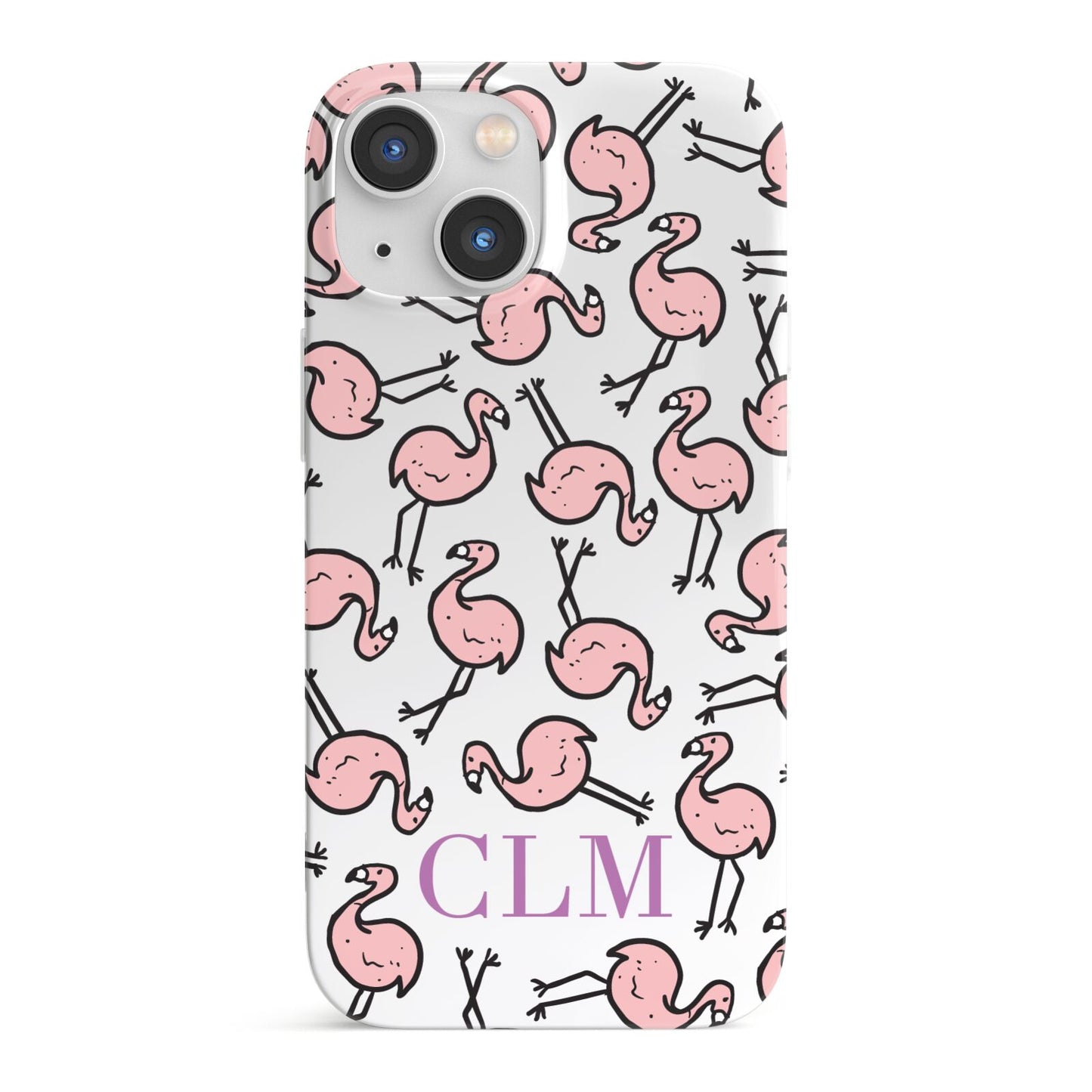 Personalised Flamingo Initials Clear iPhone 13 Mini Full Wrap 3D Snap Case