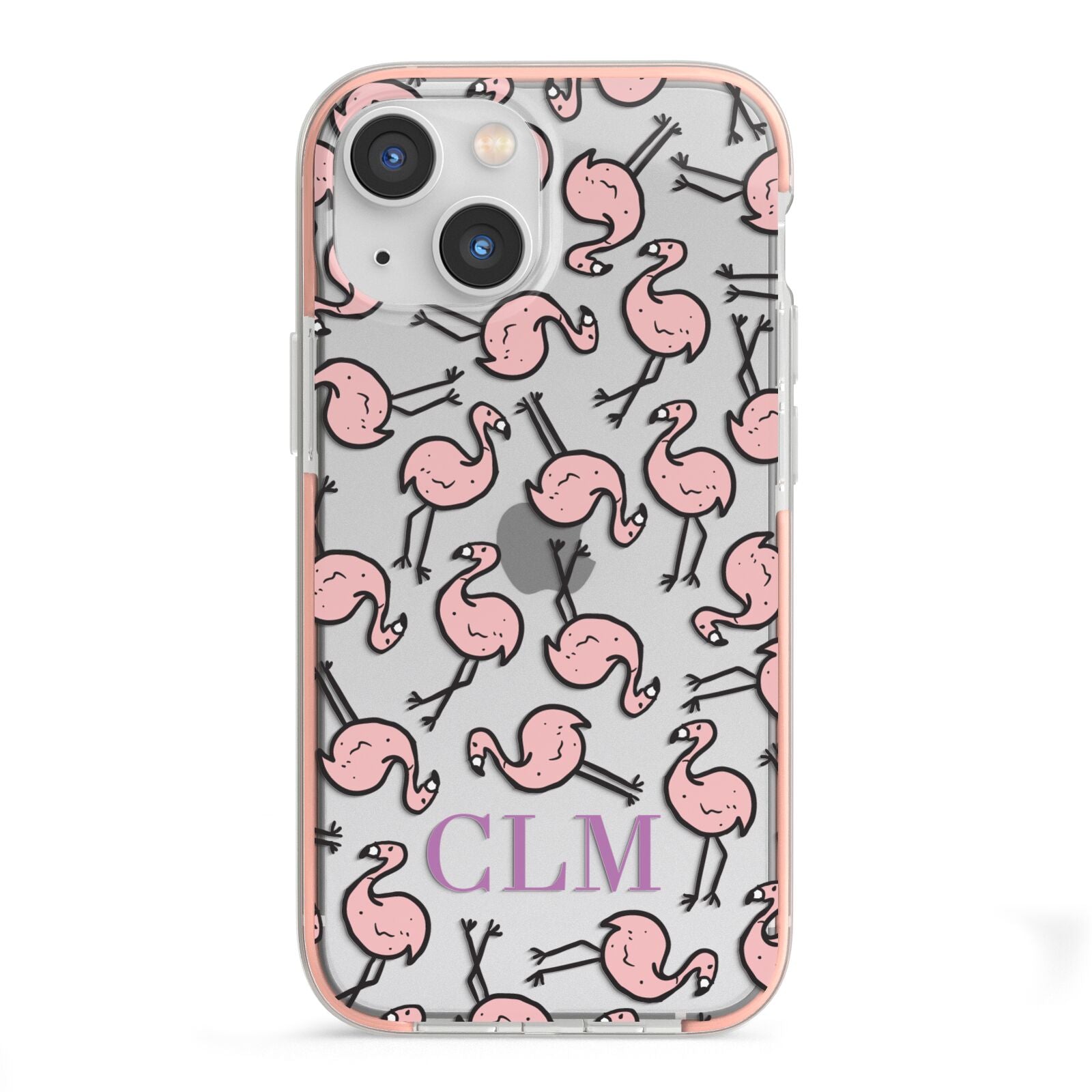 Personalised Flamingo Initials Clear iPhone 13 Mini TPU Impact Case with Pink Edges