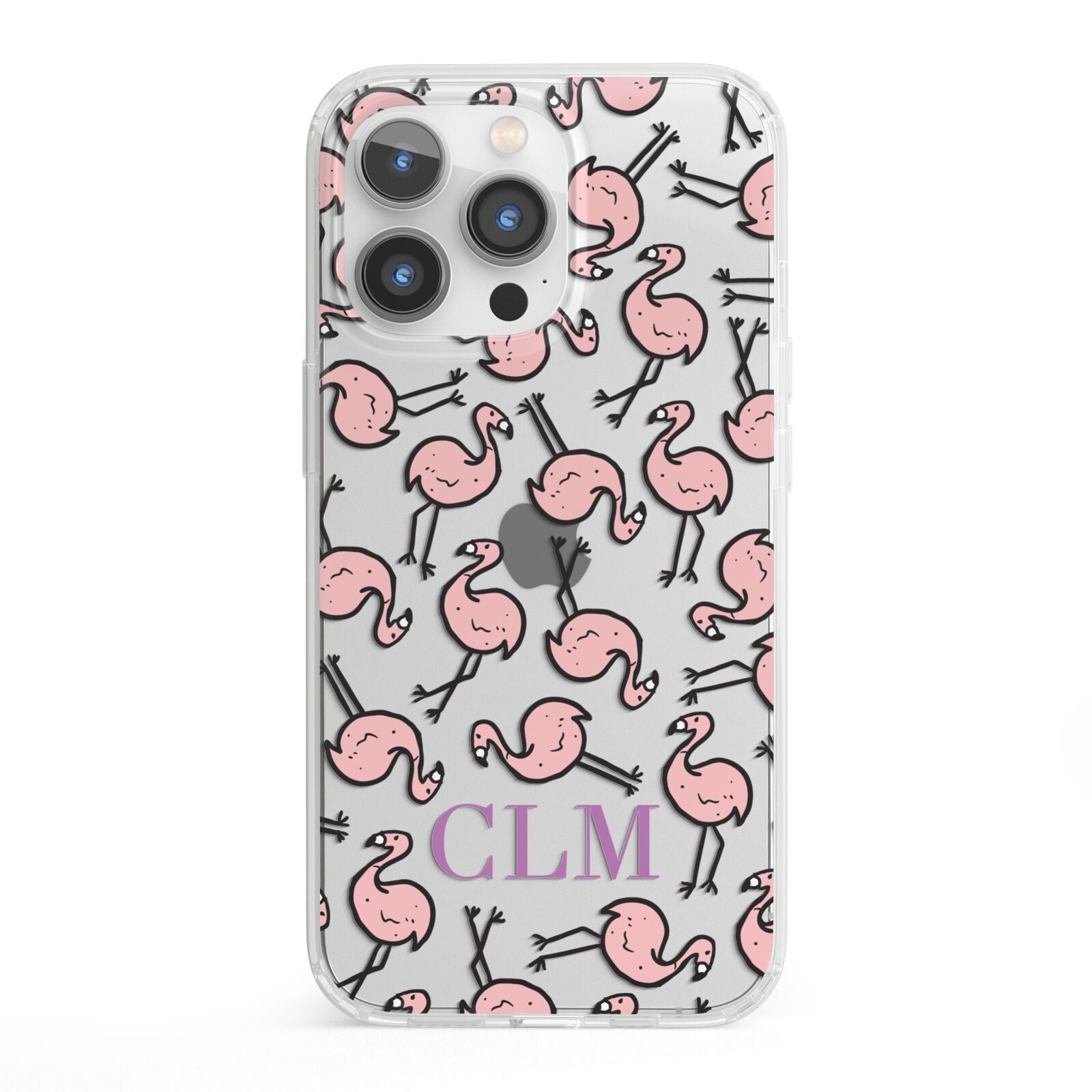 Personalised Flamingo Initials Clear iPhone 13 Pro Clear Bumper Case