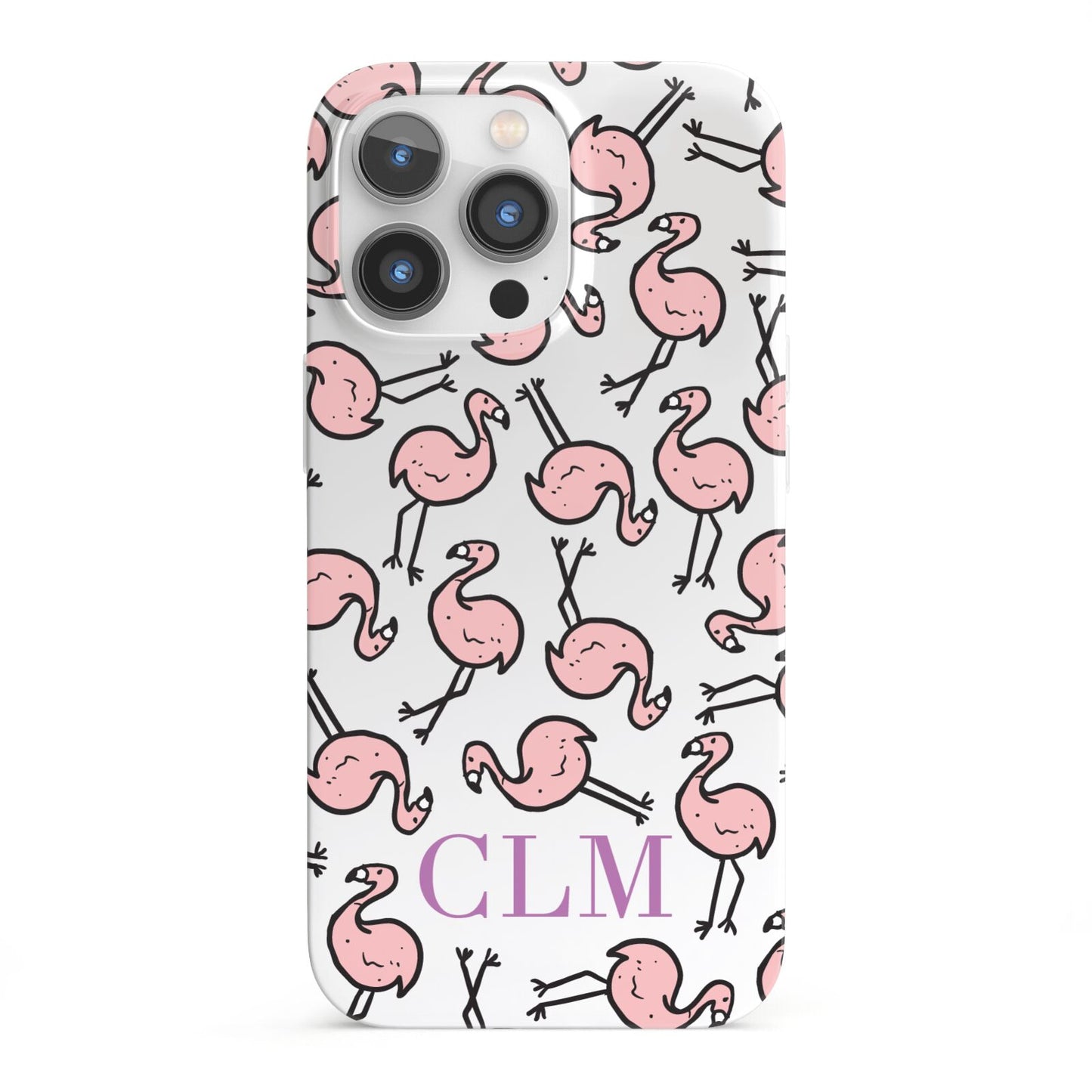 Personalised Flamingo Initials Clear iPhone 13 Pro Full Wrap 3D Snap Case