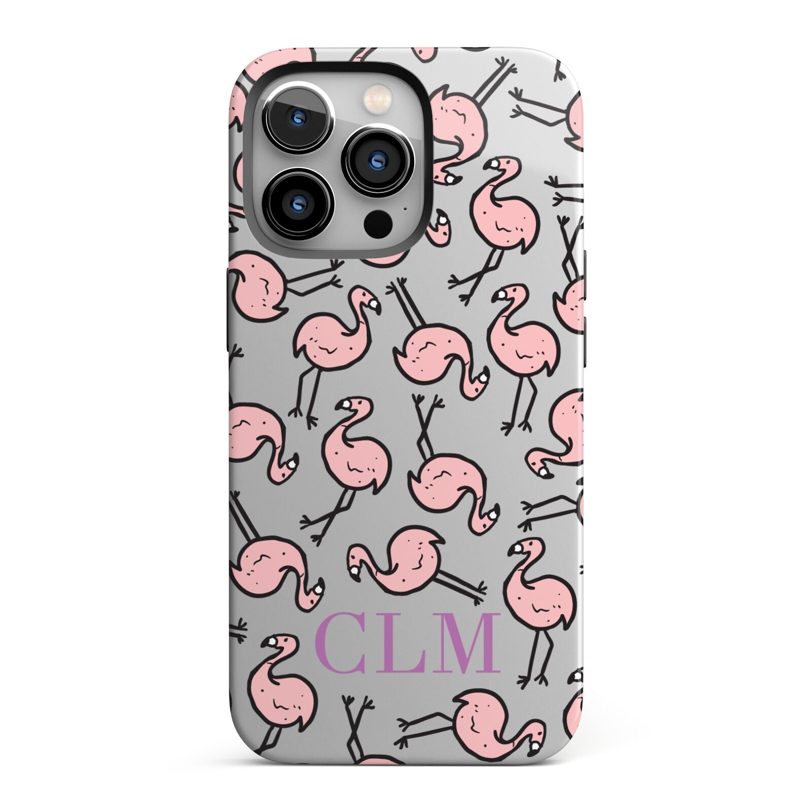 Personalised Flamingo Initials Clear iPhone 13 Pro Full Wrap 3D Tough Case