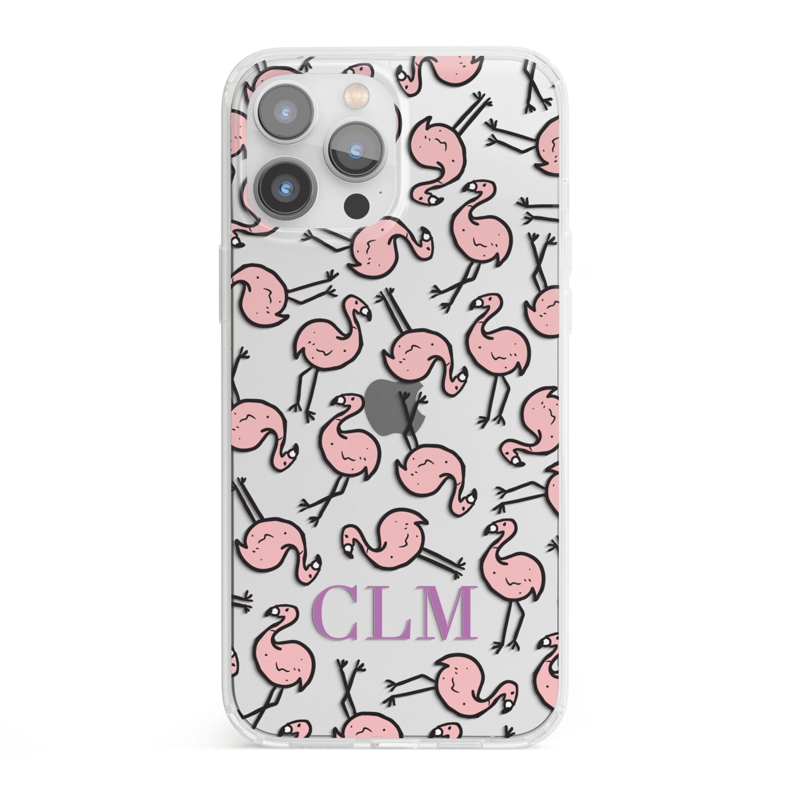 Personalised Flamingo Initials Clear iPhone 13 Pro Max Clear Bumper Case