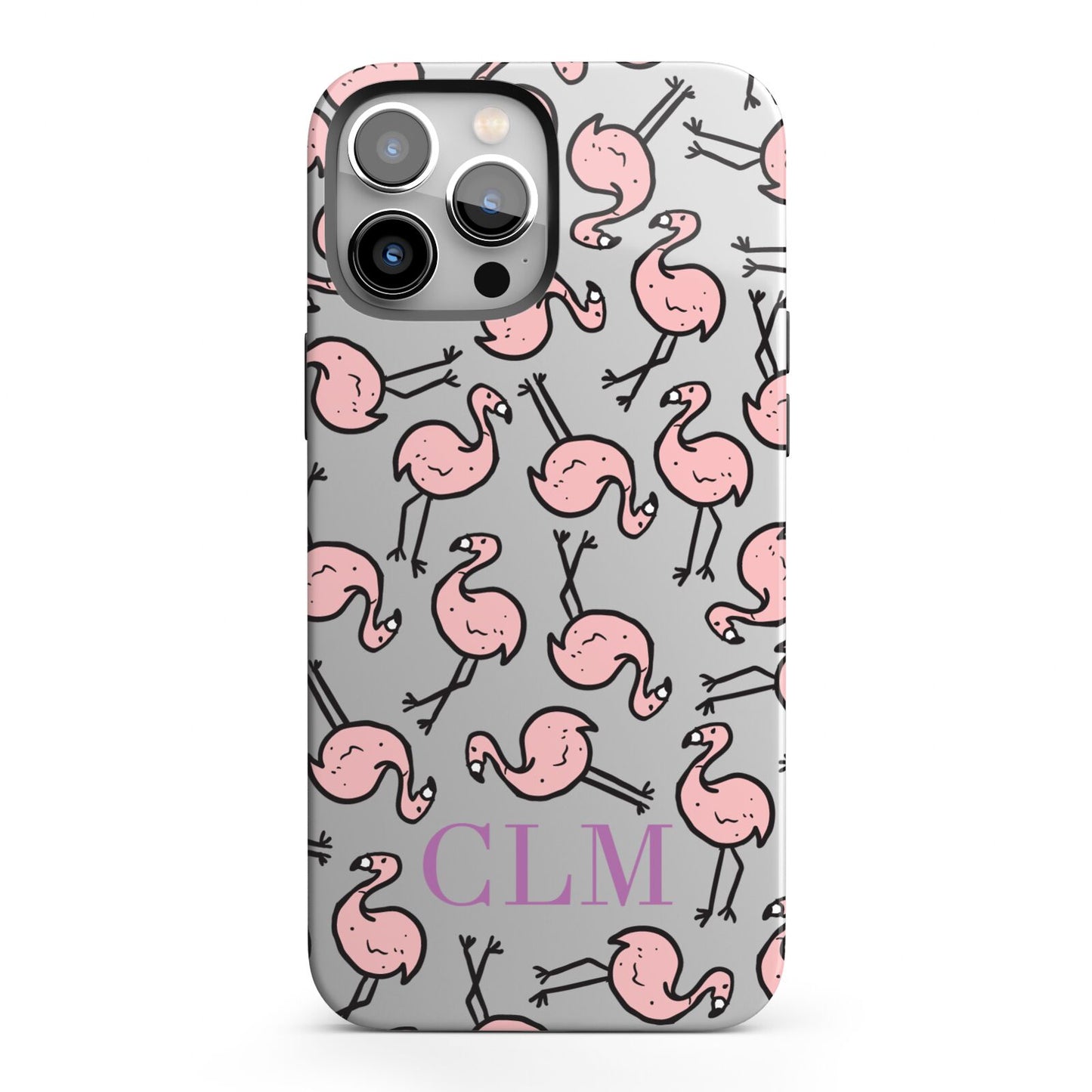 Personalised Flamingo Initials Clear iPhone 13 Pro Max Full Wrap 3D Tough Case