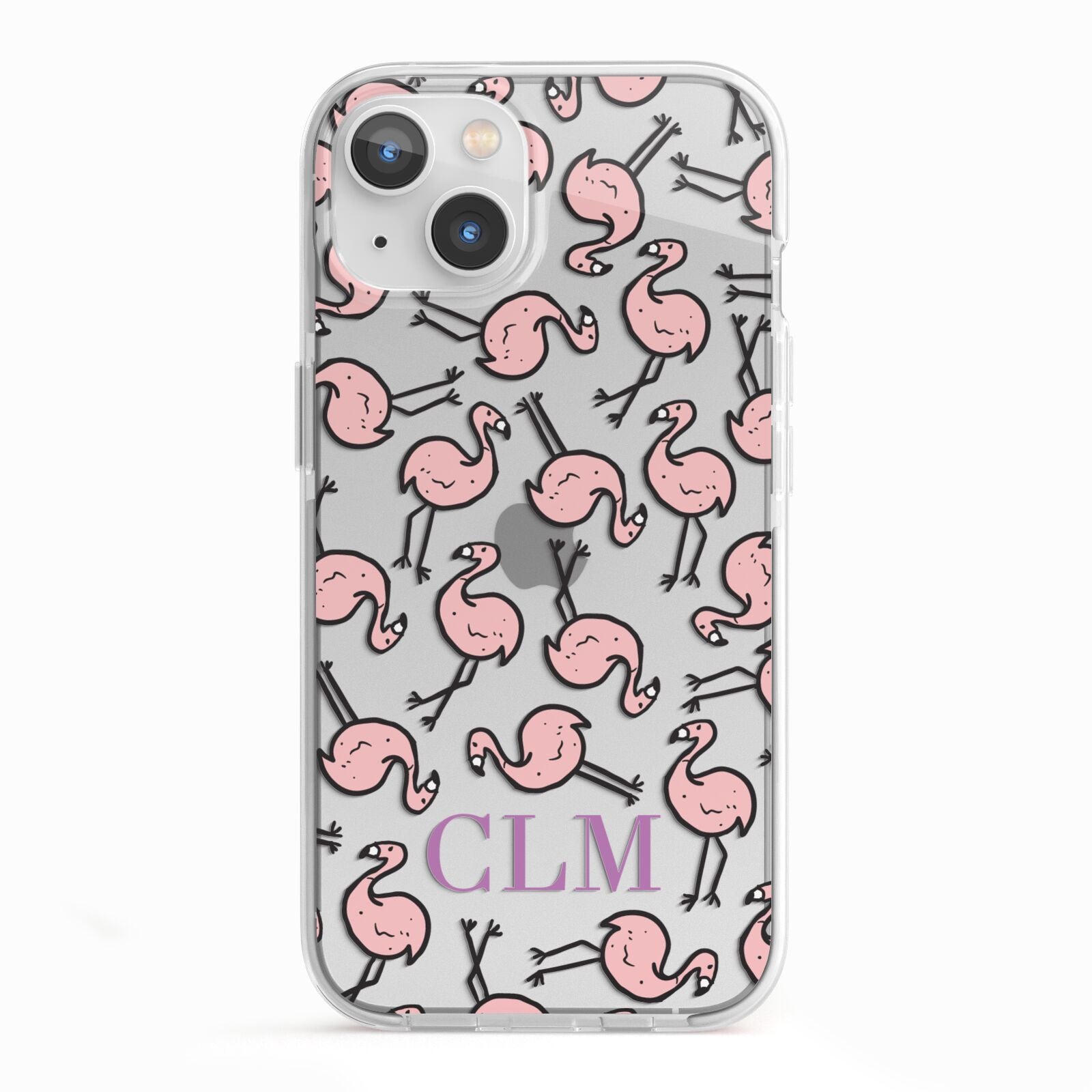 Personalised Flamingo Initials Clear iPhone 13 TPU Impact Case with White Edges