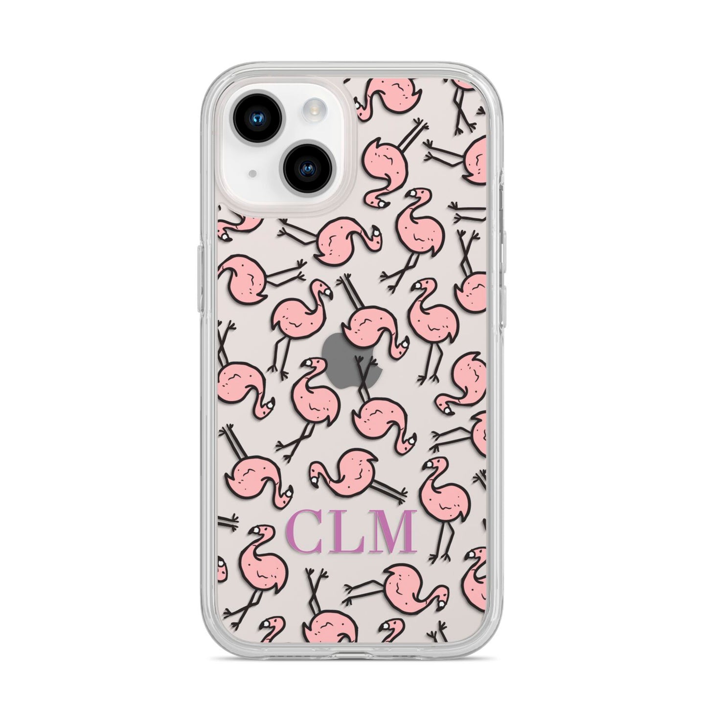 Personalised Flamingo Initials Clear iPhone 14 Clear Tough Case Starlight