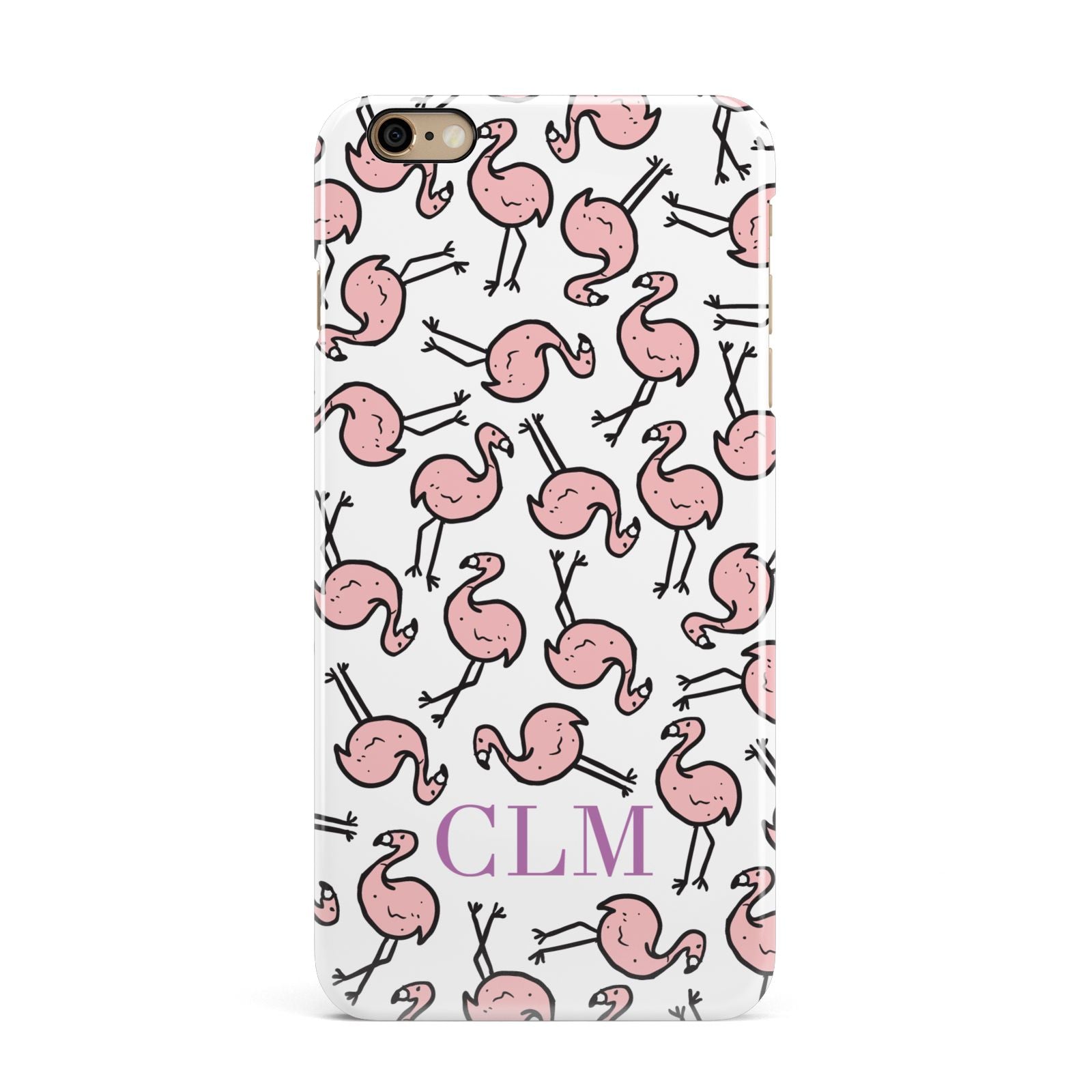 Personalised Flamingo Initials Clear iPhone 6 Plus 3D Snap Case on Gold Phone