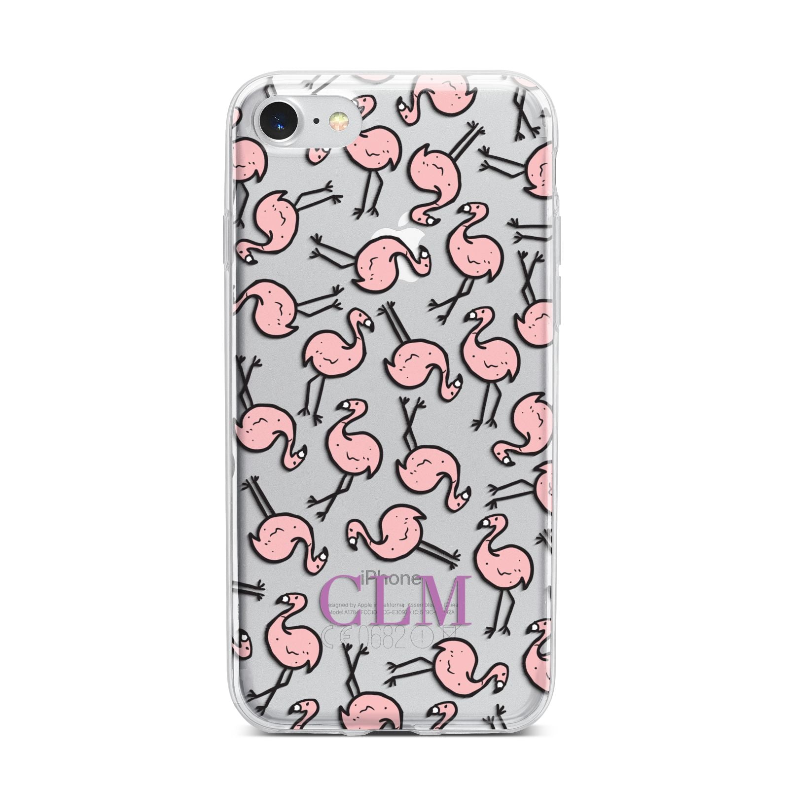 Personalised Flamingo Initials Clear iPhone 7 Bumper Case on Silver iPhone