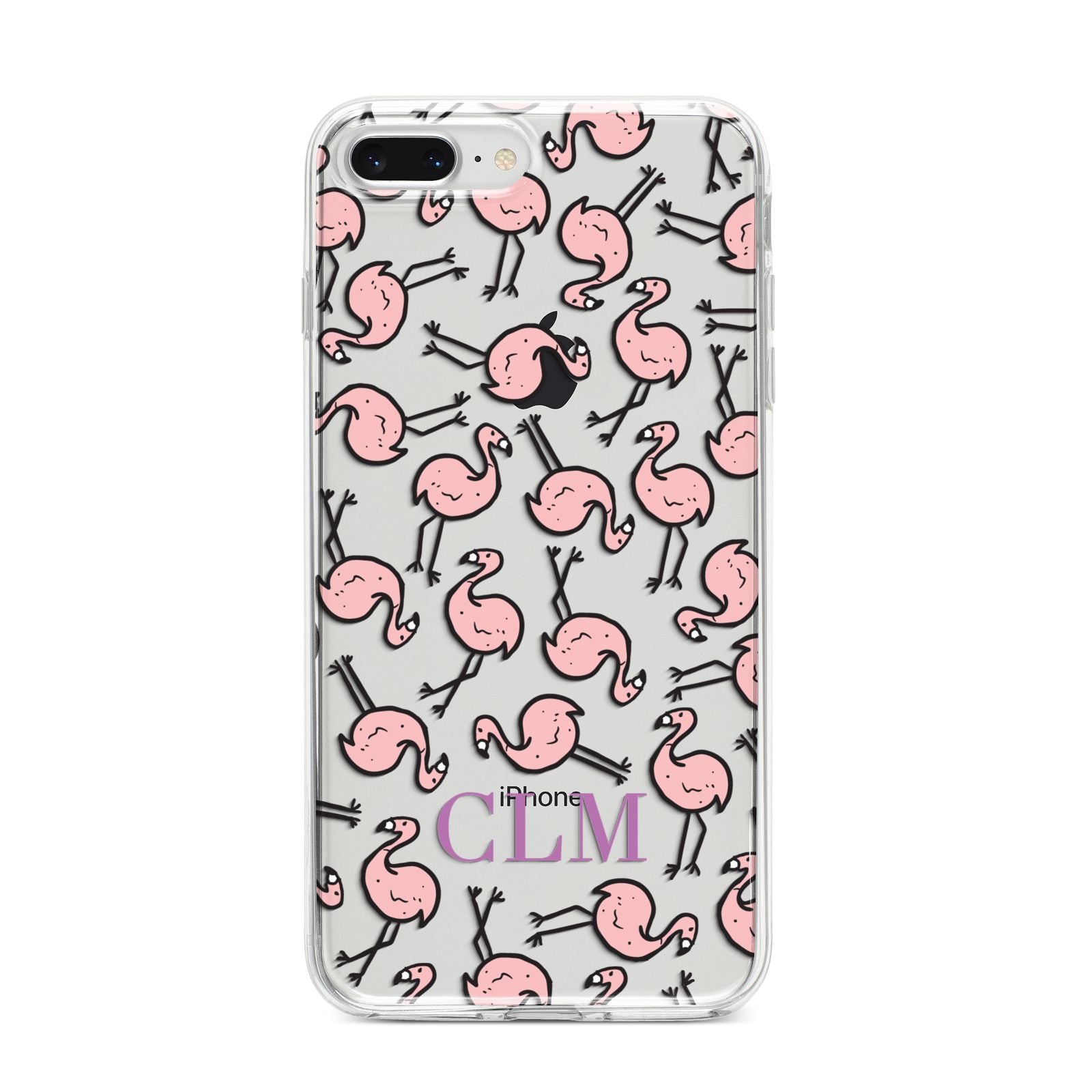 Personalised Flamingo Initials Clear iPhone 8 Plus Bumper Case on Silver iPhone