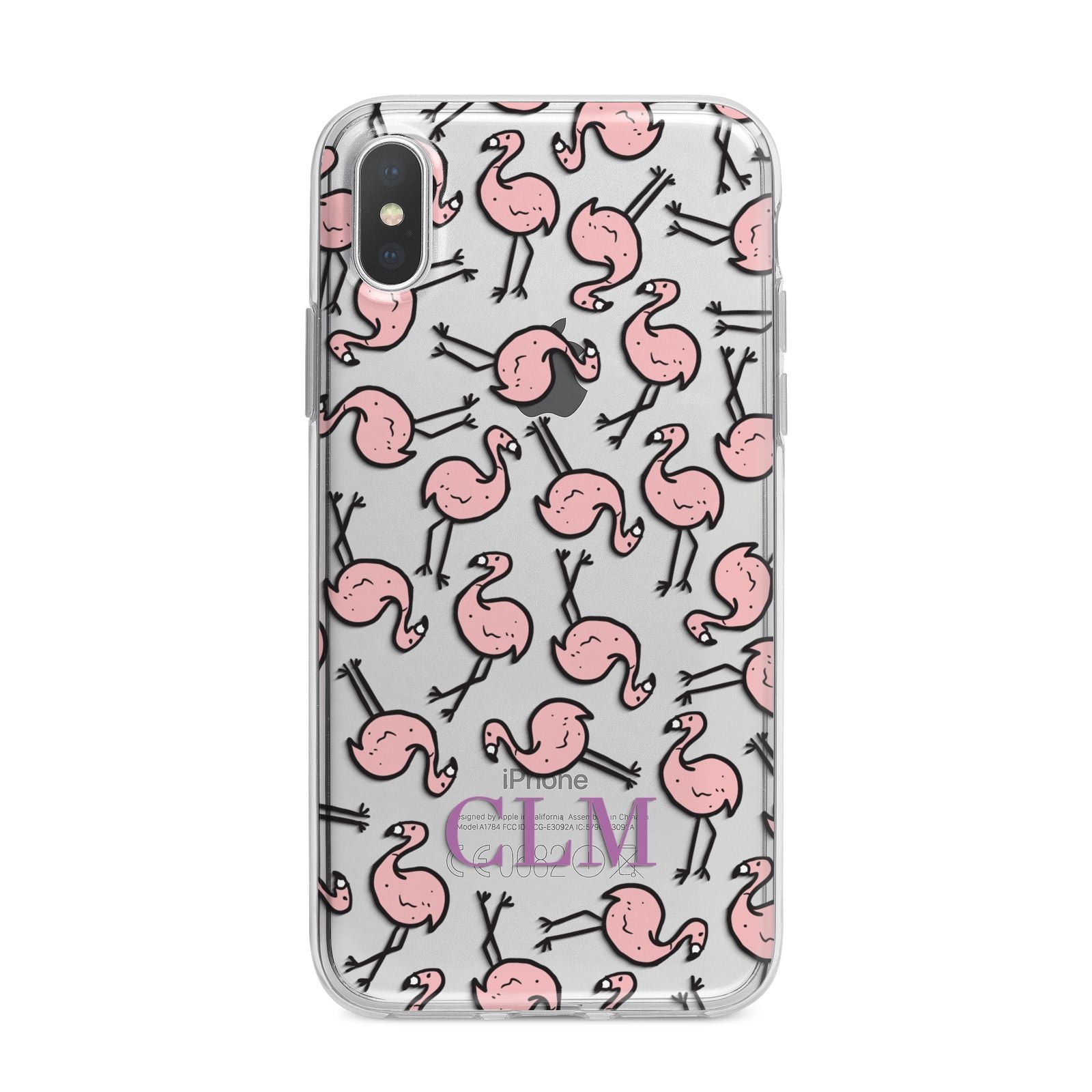 Personalised Flamingo Initials Clear iPhone X Bumper Case on Silver iPhone Alternative Image 1