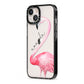 Personalised Flamingo iPhone 13 Black Impact Case Side Angle on Silver phone