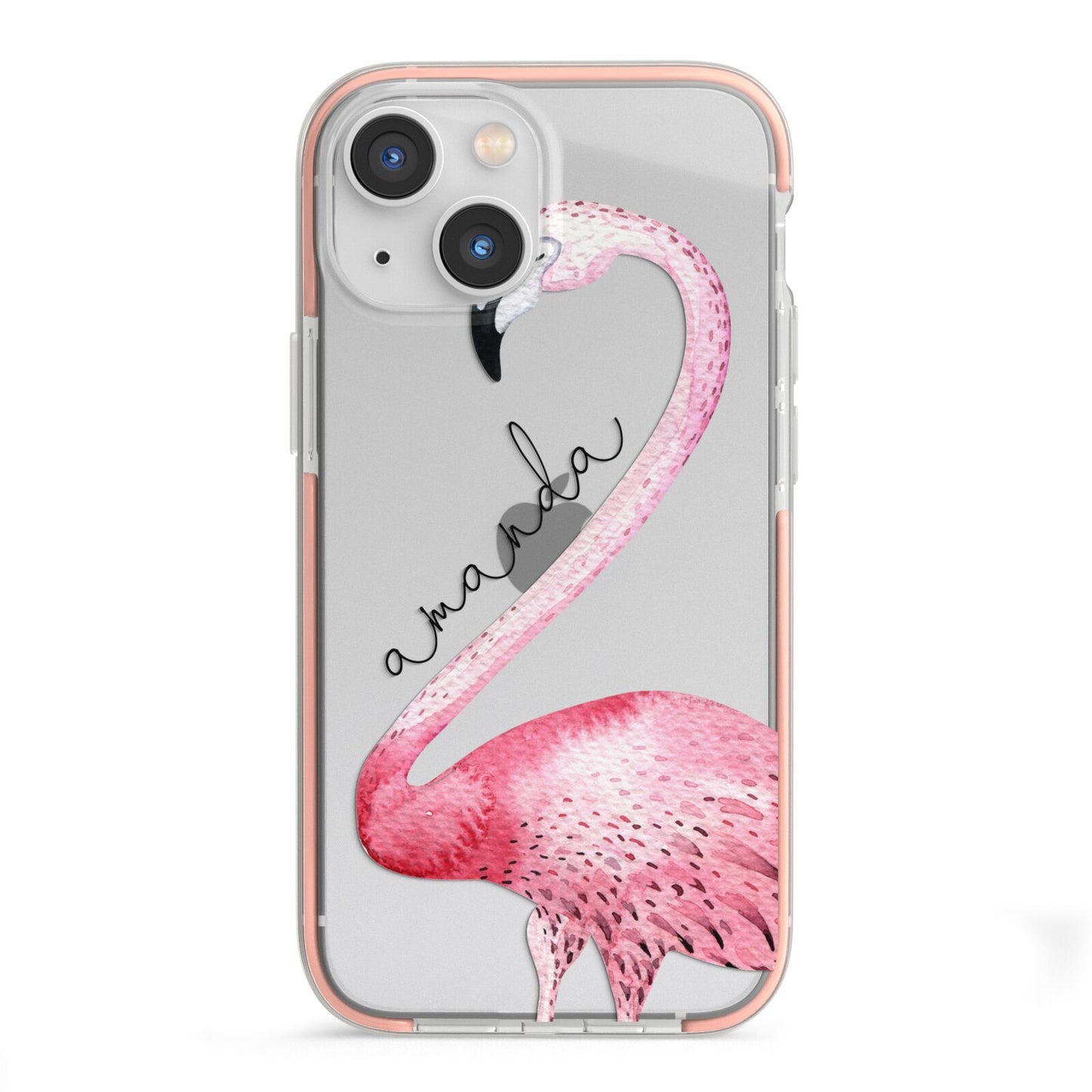 Personalised Flamingo iPhone 13 Mini TPU Impact Case with Pink Edges