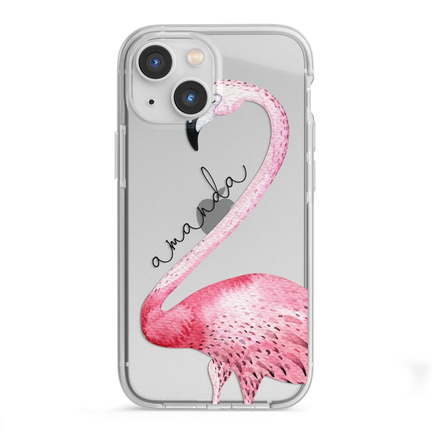 Personalised Flamingo iPhone 13 Mini TPU Impact Case with White Edges