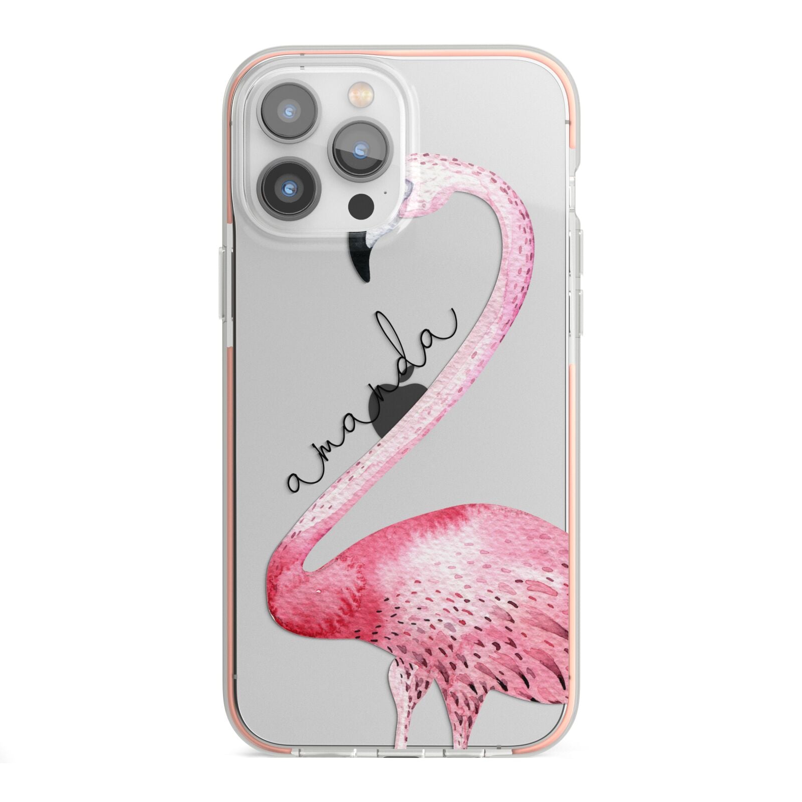 Personalised Flamingo iPhone 13 Pro Max TPU Impact Case with Pink Edges