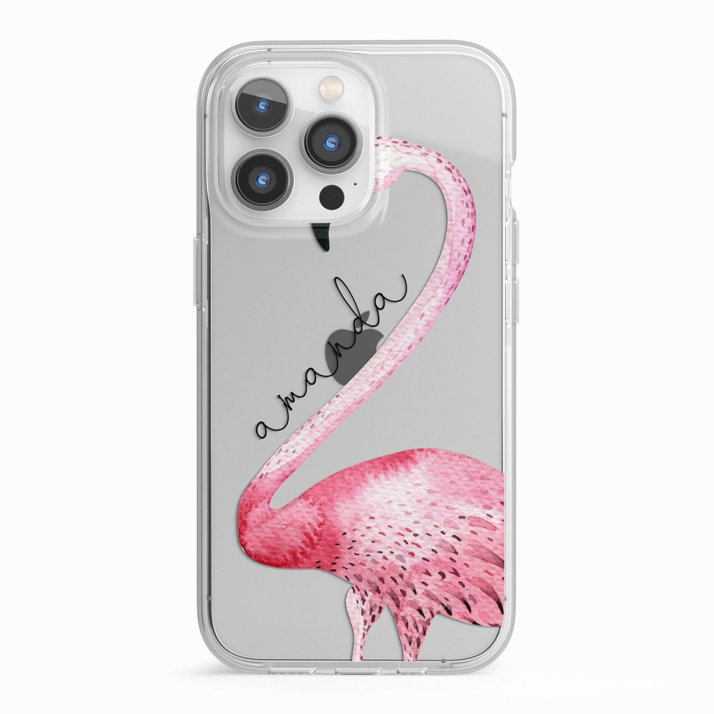 Personalised Flamingo iPhone 13 Pro TPU Impact Case with White Edges