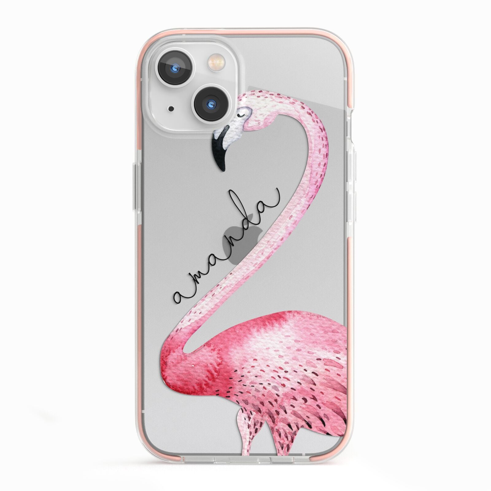 Personalised Flamingo iPhone 13 TPU Impact Case with Pink Edges