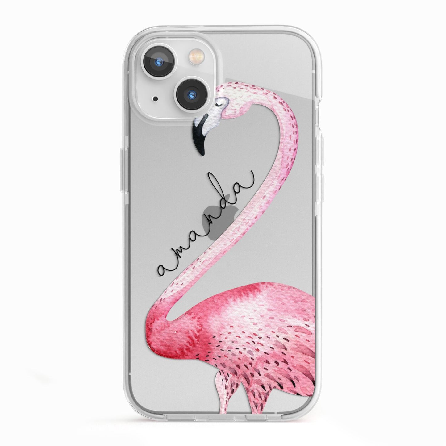 Personalised Flamingo iPhone 13 TPU Impact Case with White Edges