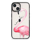 Personalised Flamingo iPhone 14 Black Impact Case on Silver phone