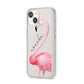 Personalised Flamingo iPhone 14 Clear Tough Case Starlight Angled Image
