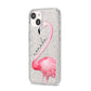 Personalised Flamingo iPhone 14 Glitter Tough Case Starlight Angled Image