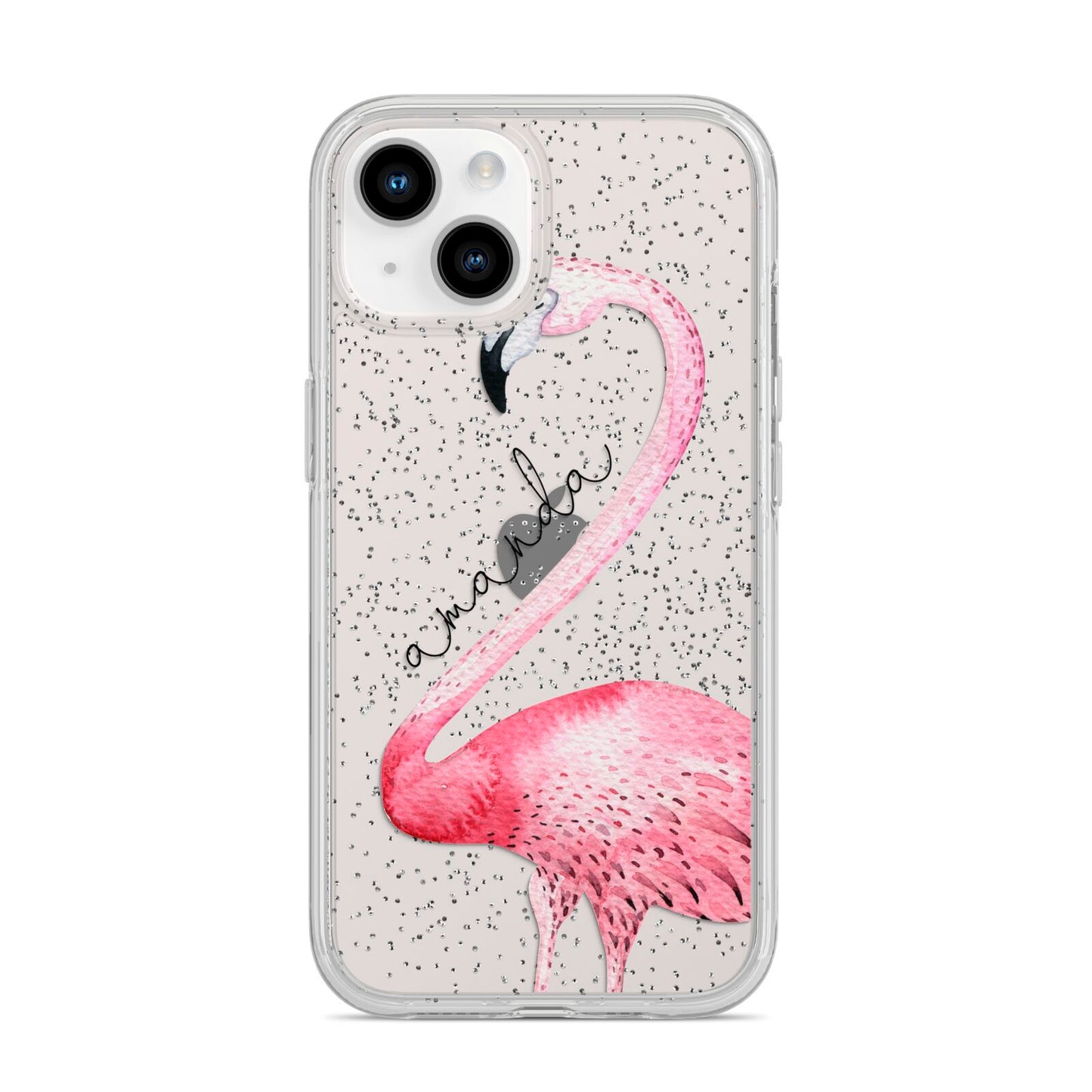 Personalised Flamingo iPhone 14 Glitter Tough Case Starlight