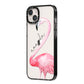 Personalised Flamingo iPhone 14 Plus Black Impact Case Side Angle on Silver phone