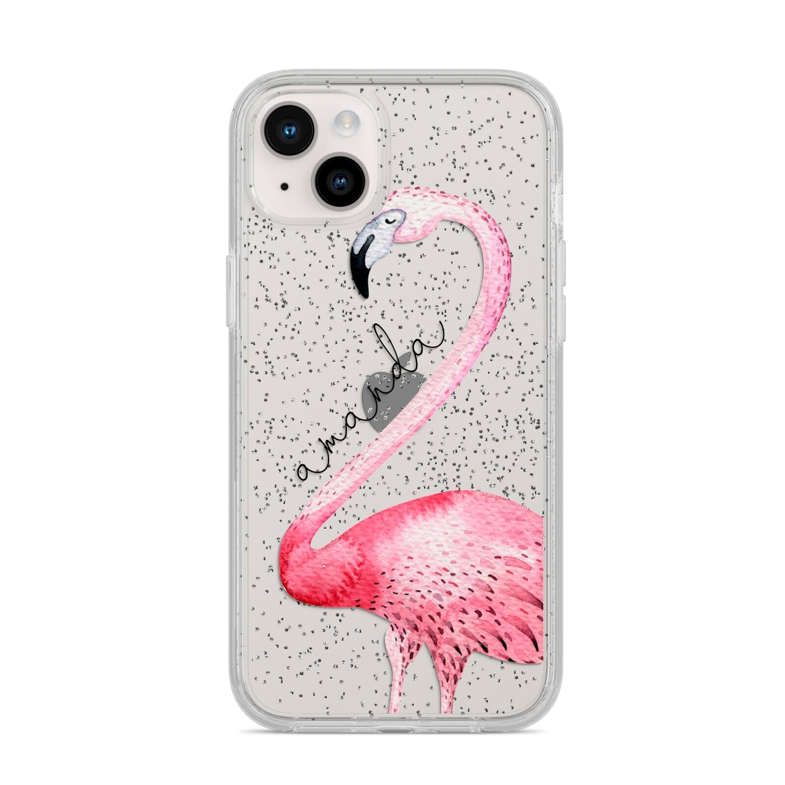 Personalised Flamingo iPhone 14 Plus Glitter Tough Case Starlight
