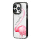 Personalised Flamingo iPhone 14 Pro Black Impact Case Side Angle on Silver phone