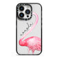 Personalised Flamingo iPhone 14 Pro Black Impact Case on Silver phone