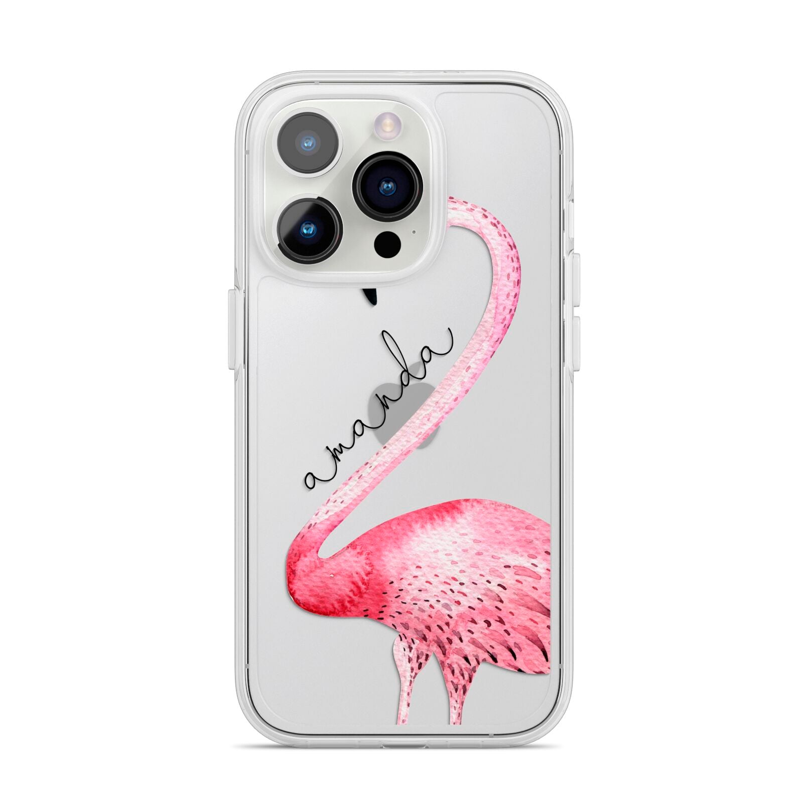 Personalised Flamingo iPhone 14 Pro Clear Tough Case Silver