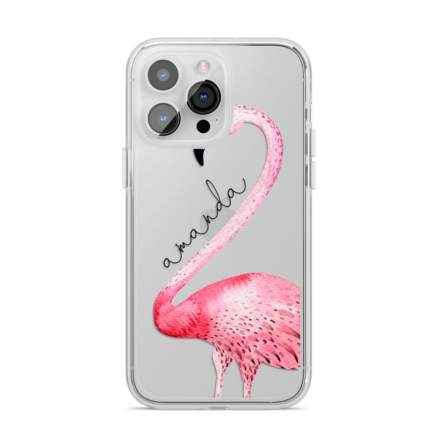 Personalised Flamingo iPhone 14 Pro Max Clear Tough Case Silver