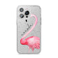 Personalised Flamingo iPhone 14 Pro Max Glitter Tough Case Silver