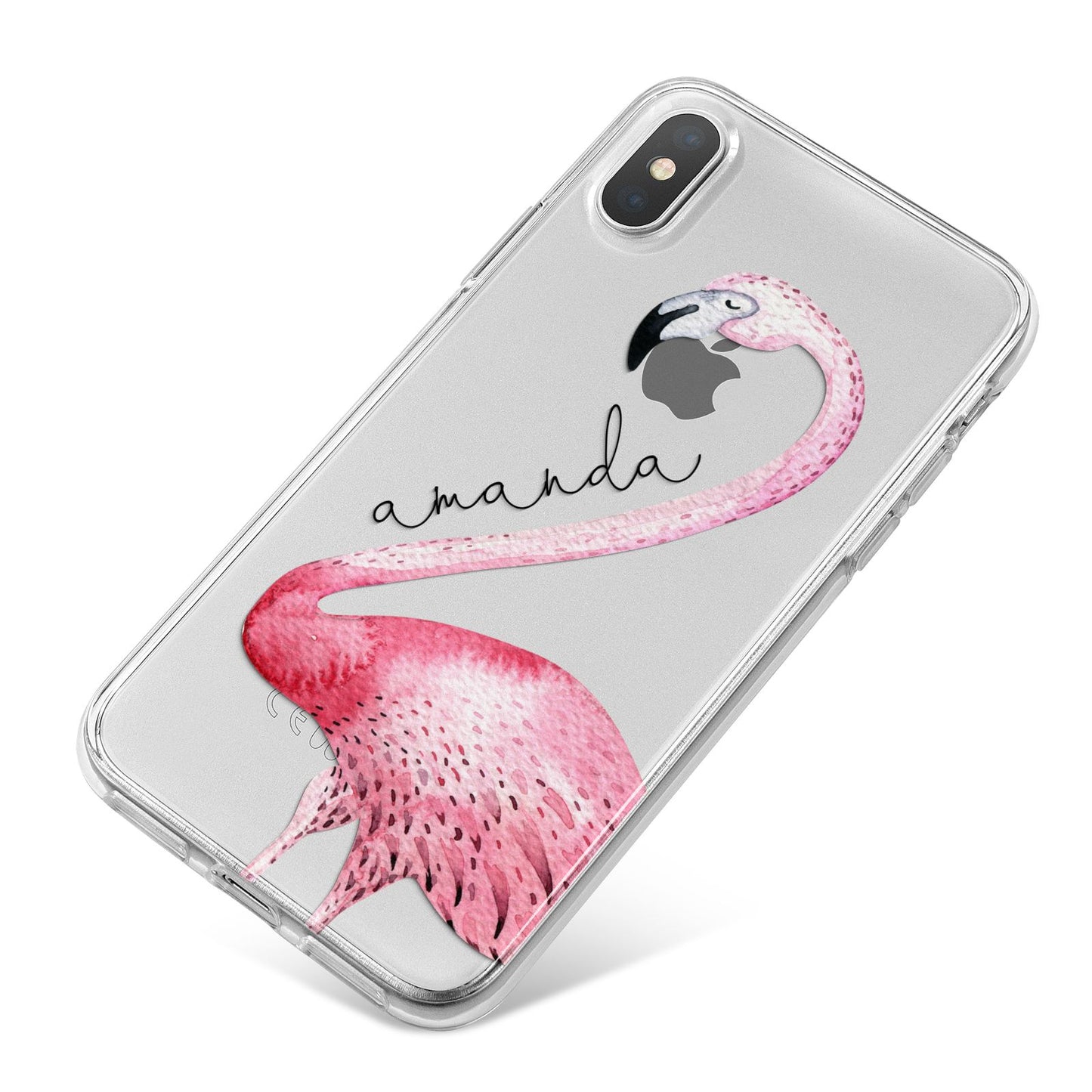 Personalised Flamingo iPhone X Bumper Case on Silver iPhone