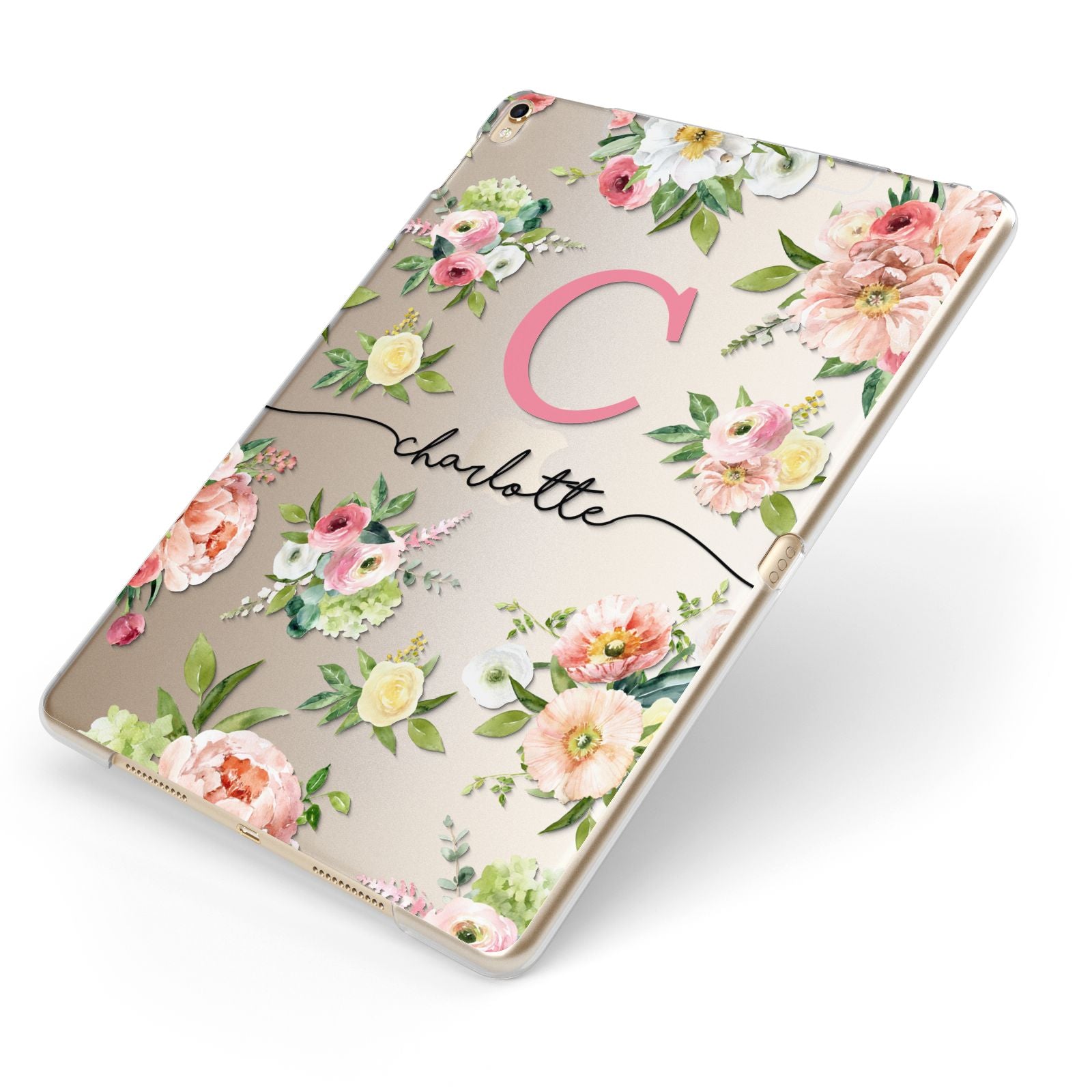Personalised Floral Apple iPad Case on Gold iPad Side View