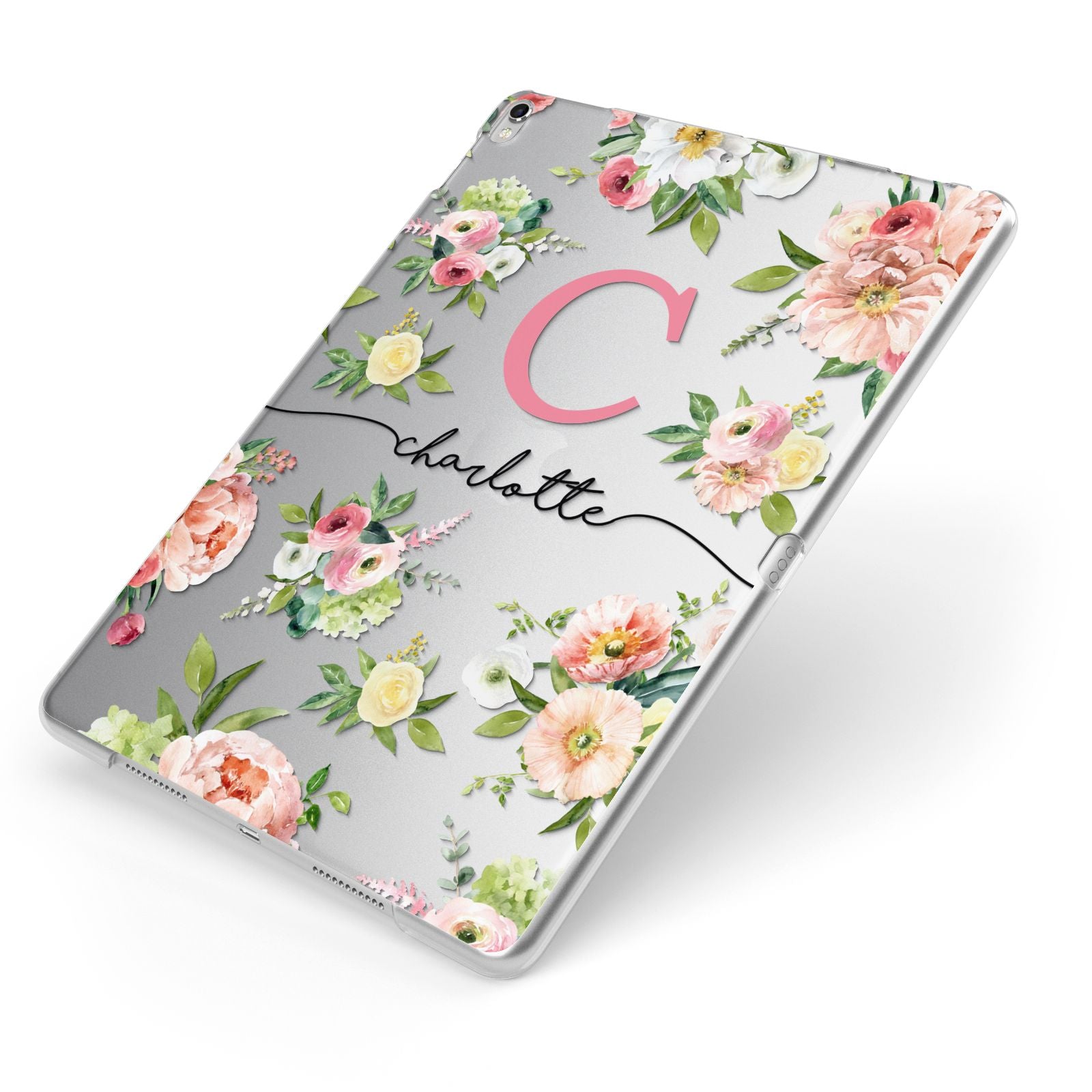 Personalised Floral Apple iPad Case on Silver iPad Side View
