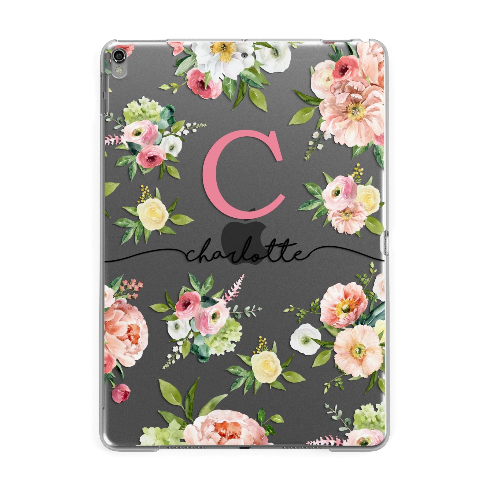 Personalised Floral Apple iPad Grey Case