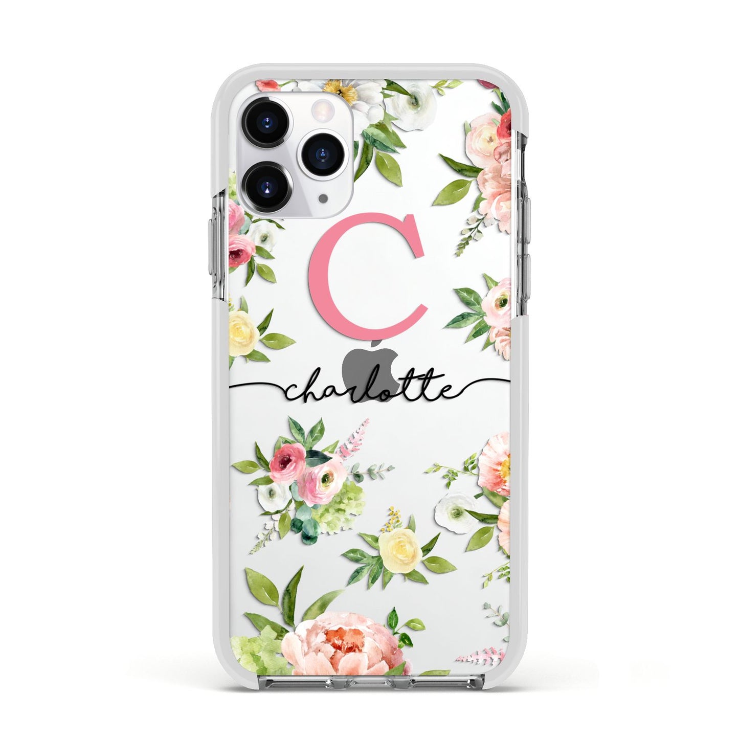 Personalised Floral Apple iPhone 11 Pro in Silver with White Impact Case