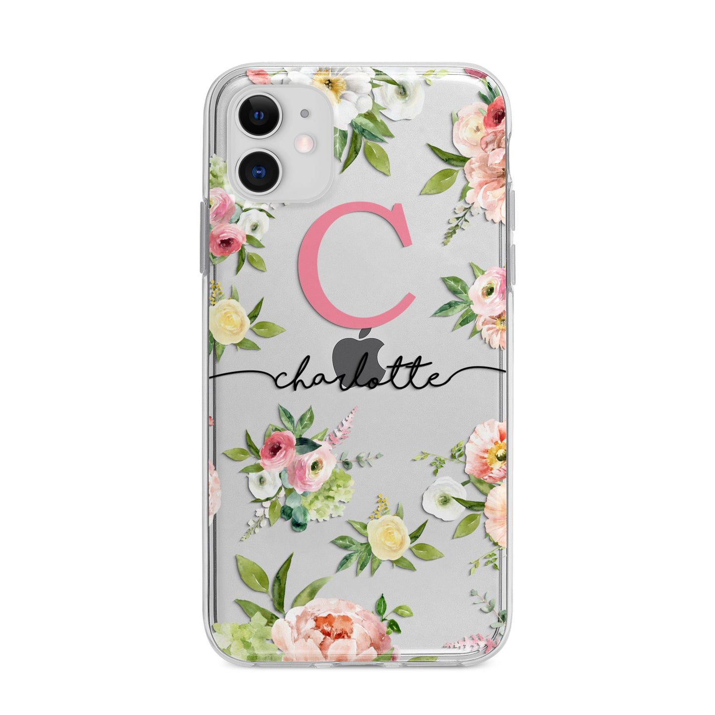 Personalised Floral Apple iPhone 11 in White with Bumper Case